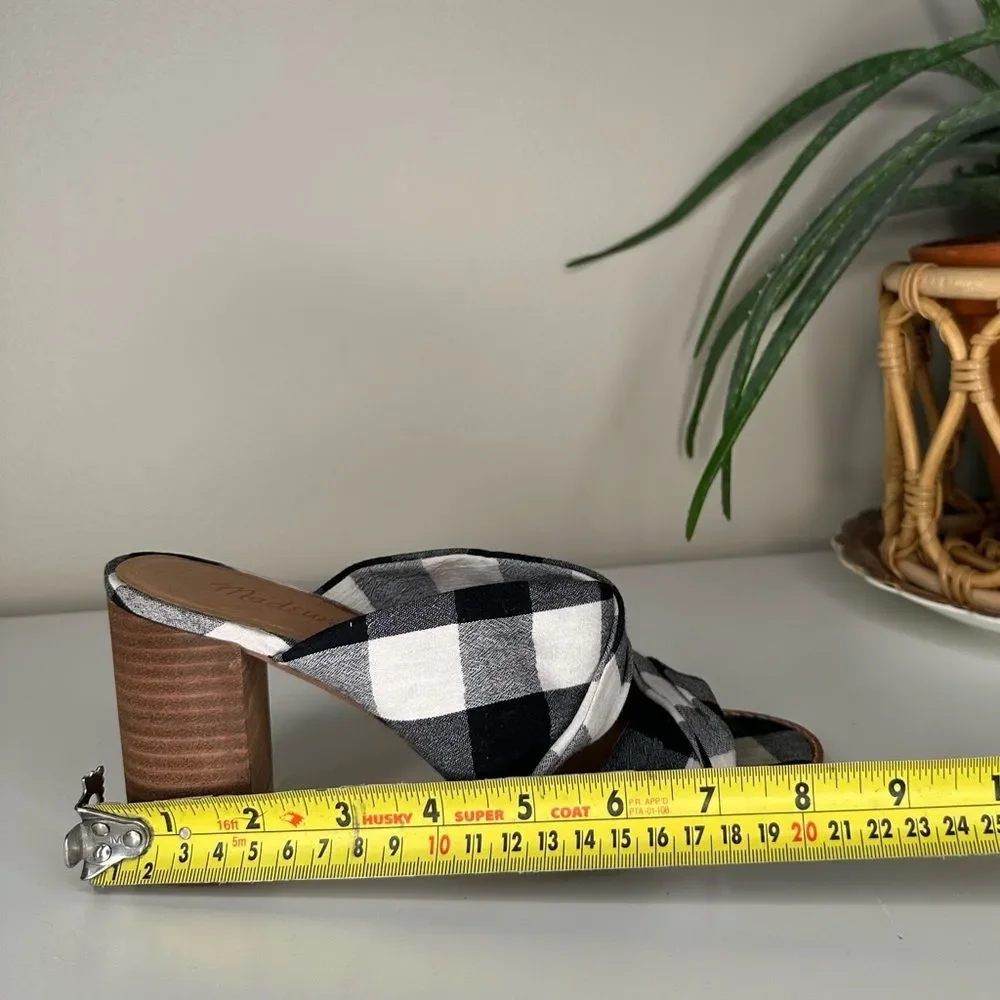 Madewell Alexandria Gingham Block Heel Sandals Twist Strap Black White Mule 7.5 - Picture 12 of 14